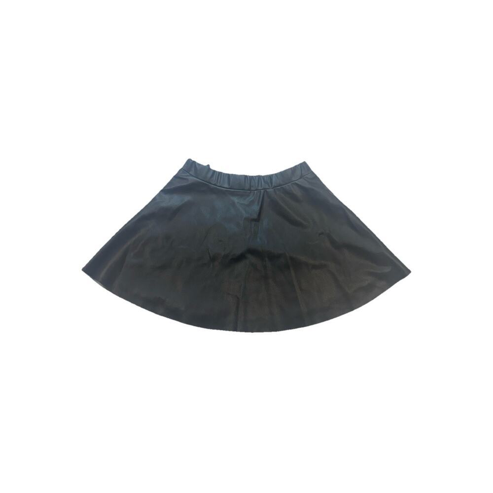 H&M Girls Faux Leather Skater Skirt Black Size 6-7 Lined Elastic Waist Zip